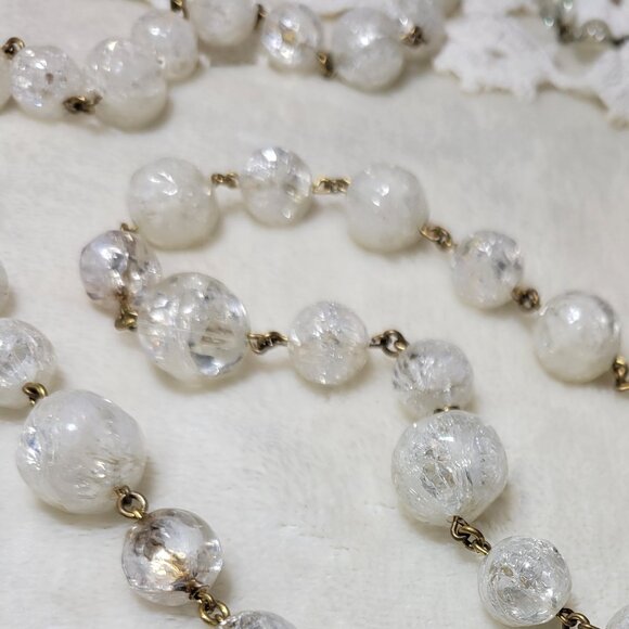 🎀1970s Vintage Icy Clear Art Deco Rock Crystal Crackled Beaded 18" Necklace - Picture 6 of 10